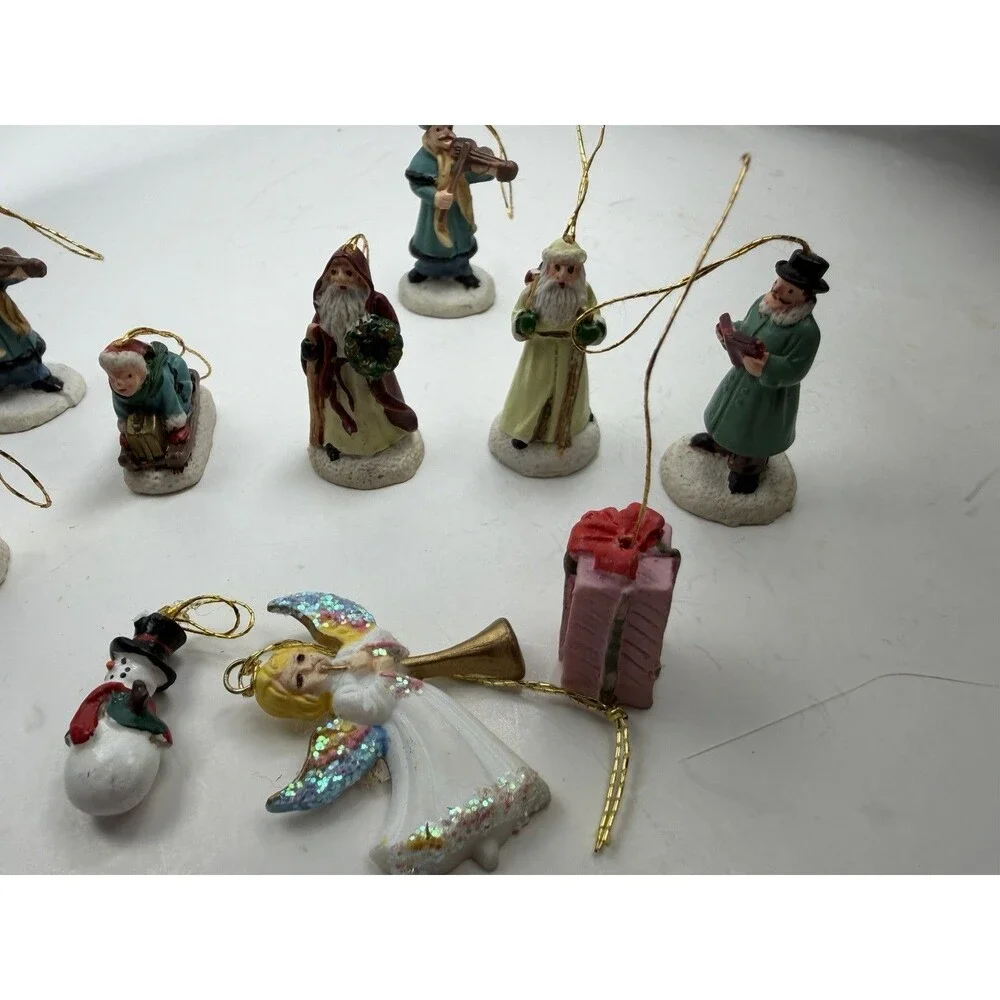 Vintage Miniature Christmas Ornament Lot of 10 Santa Angel Snowman Carolers